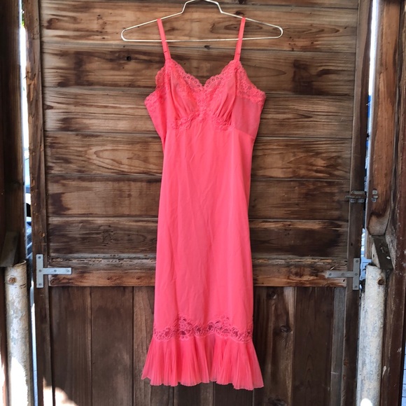 Vintage Other - Vintage 60’s/70’s Pink Lace Nylon Slip